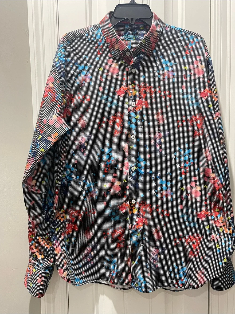 Luchiano Visconti Men’s Paint Splash Button Down Shirt